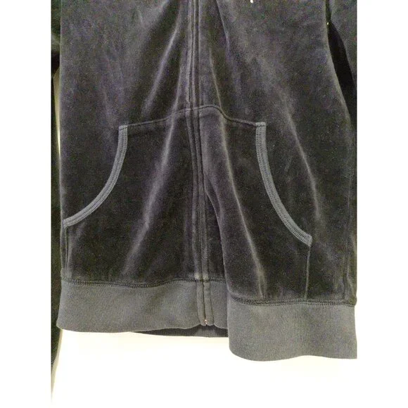 Vintage Y2K Juicy Couture Velour Hoodie Graphic Rhinestones Black Red Medium - Picture 4 of 12